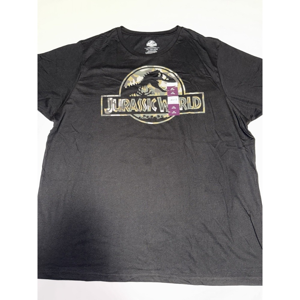Jurassic Men 2XL T-Shirt World Black Dinosaur Movie Camo Novelty Gift Tee NWT
